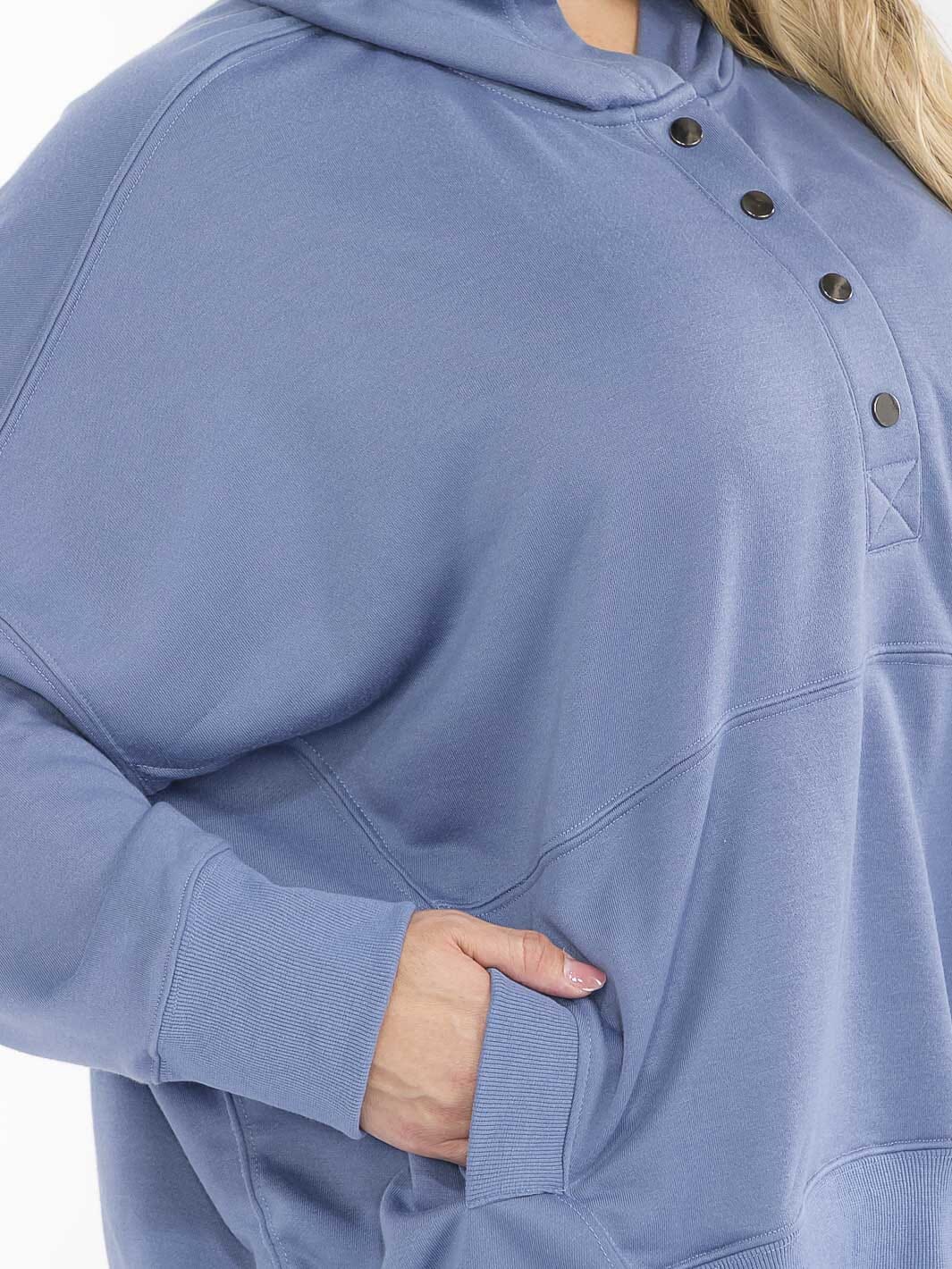 PLUS SIZE LONG SLEEVE FRONT POCKETS BUTTON UP HOODED PULLOVER SWEATER