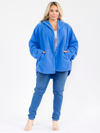 PLUS SIZE LONG SLEEVE OPEN FRONT POCKETS HOODED CARDIGAN