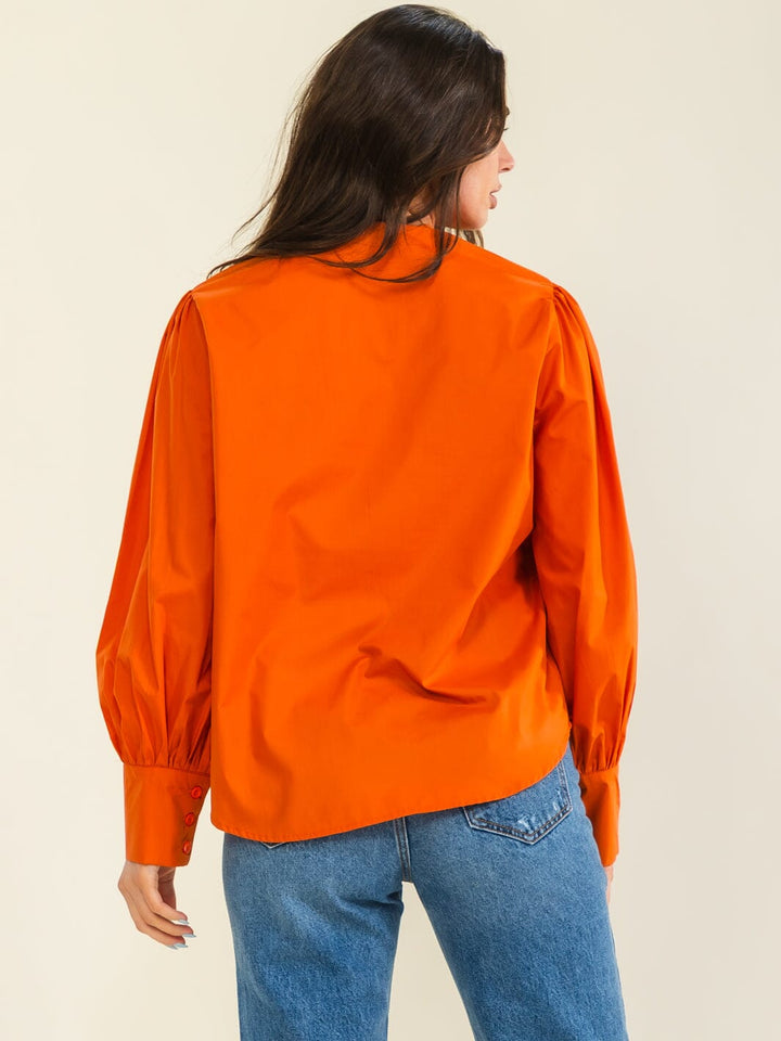 ENTRO WOMEN'S LONG SLEEVE BUTTON UP RUFFLE BLOUSE