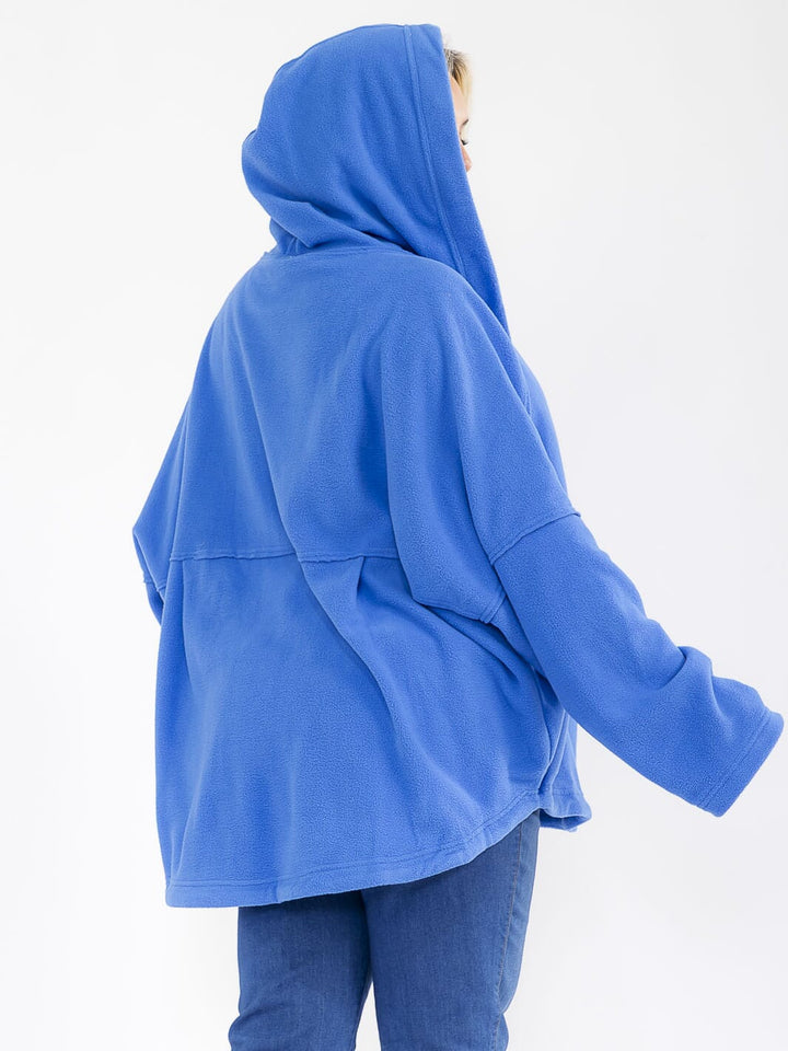 PLUS SIZE LONG SLEEVE OPEN FRONT POCKETS HOODED CARDIGAN