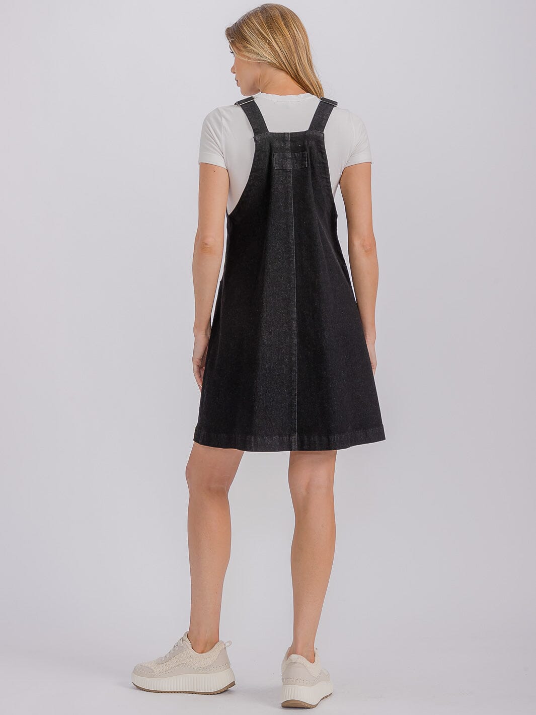 WOMEN'S SLEEVELESS FRONT POCKETS DENIM OVERALL MINI DRESS