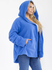 PLUS SIZE LONG SLEEVE OPEN FRONT POCKETS HOODED CARDIGAN