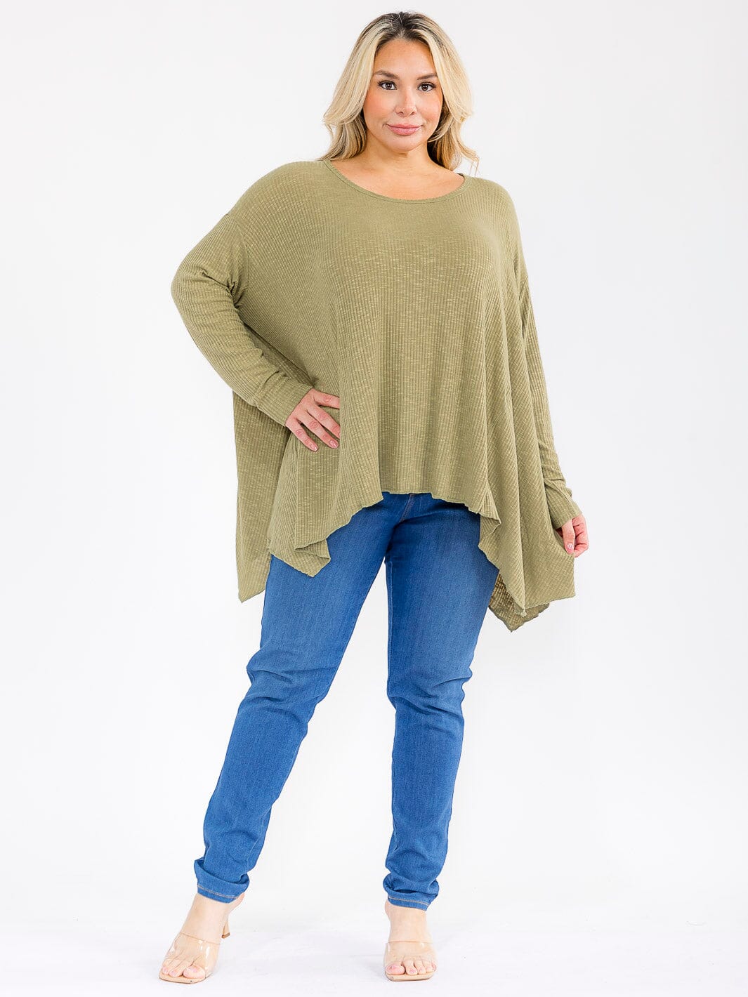 PLUS SIZE LONG SLEEVE HIGH-LOW OVERSIZED TOP