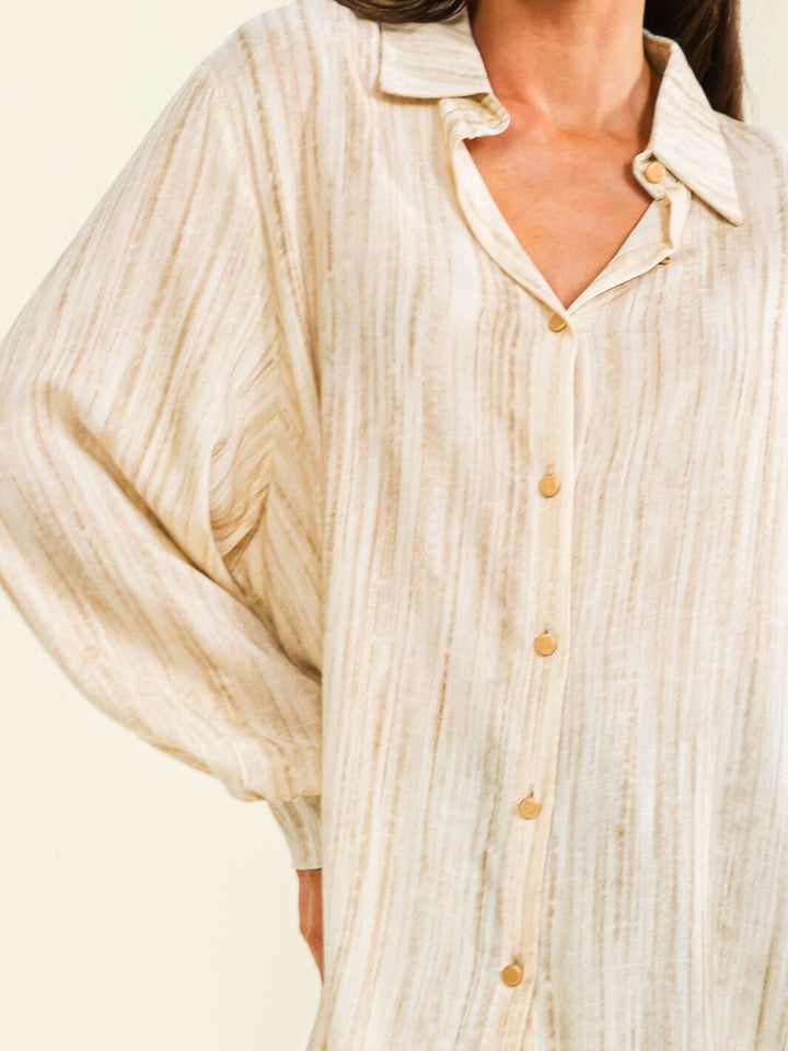 BEULAH WOMEN'S LONG SLEEVE BUTTON UP HIGH-LOW TIE DYE SHIRT