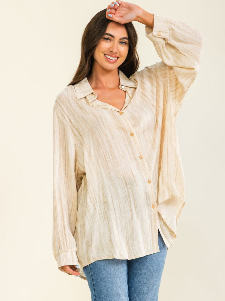 BEULAH WOMEN'S LONG SLEEVE BUTTON UP HIGH-LOW TIE DYE SHIRT