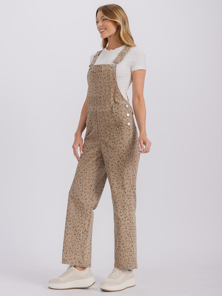WOMEN'S SLEEVELESS FRONT POCKETS FLORAL PRINT OVERALL