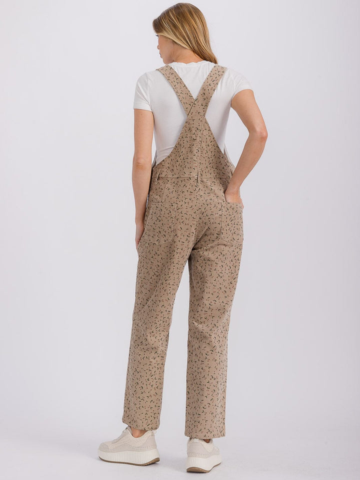WOMEN'S SLEEVELESS FRONT POCKETS FLORAL PRINT OVERALL