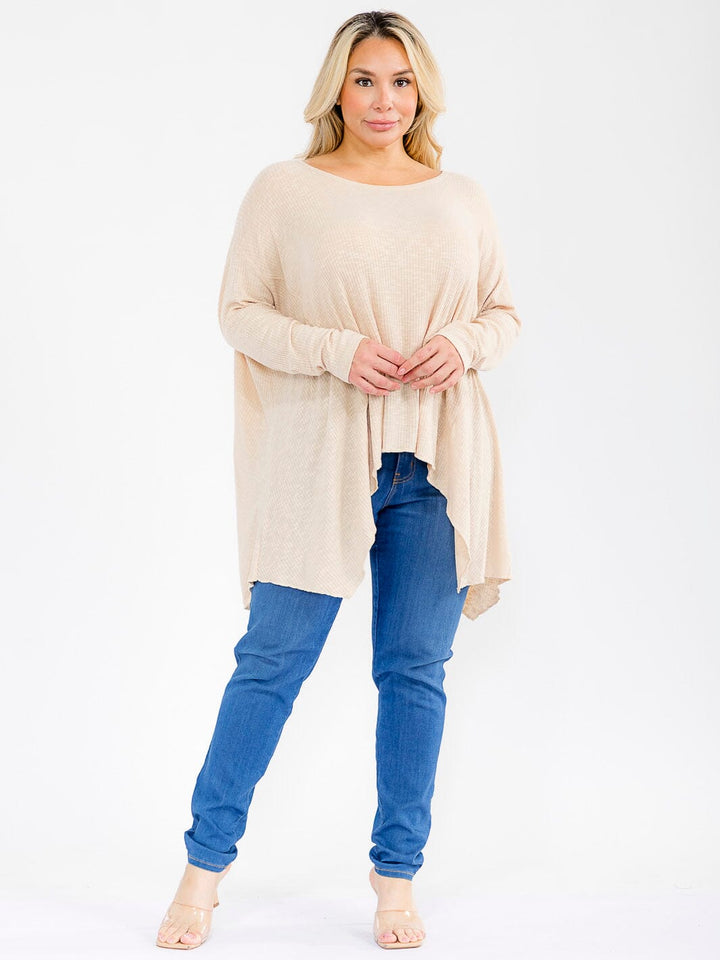 PLUS SIZE LONG SLEEVE HIGH-LOW OVERSIZED TOP