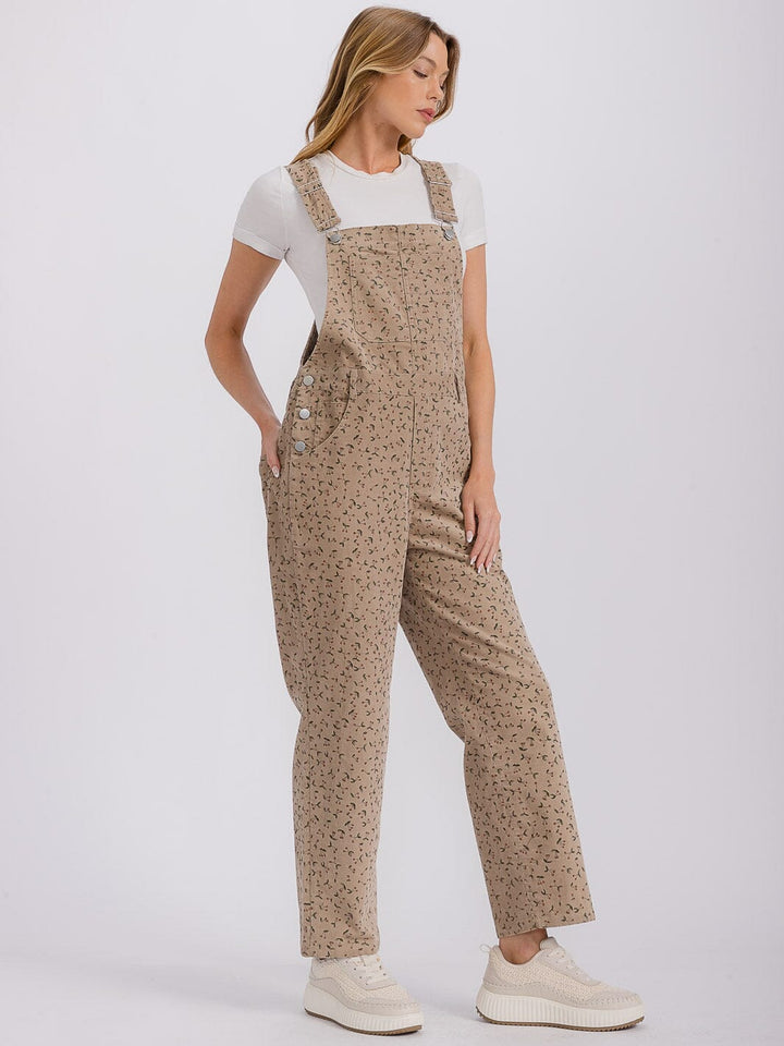 WOMEN'S SLEEVELESS FRONT POCKETS FLORAL PRINT OVERALL
