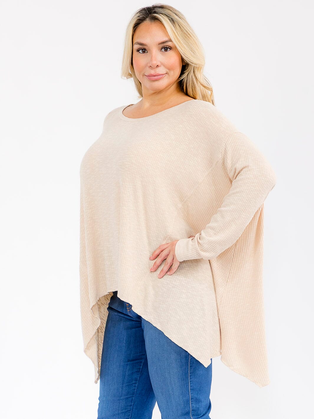 PLUS SIZE LONG SLEEVE HIGH-LOW OVERSIZED TOP
