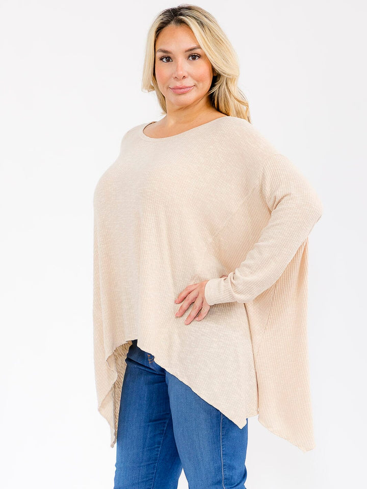PLUS SIZE LONG SLEEVE HIGH-LOW OVERSIZED TOP