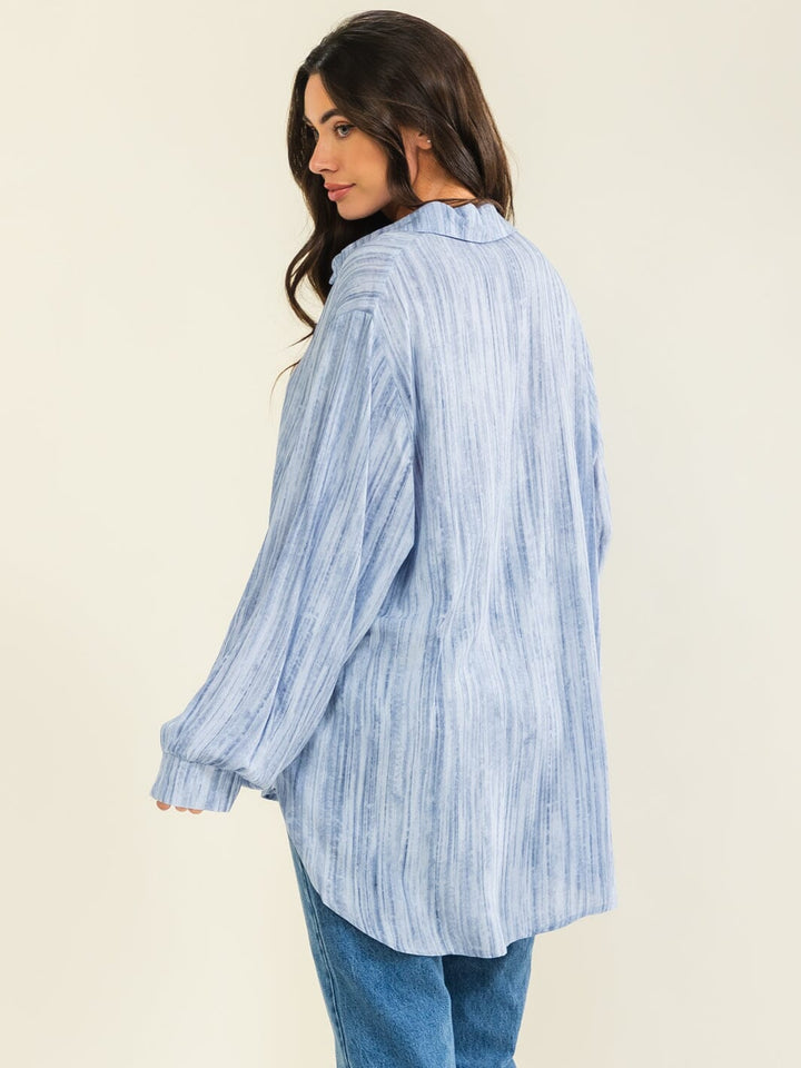BEULAH WOMEN'S LONG SLEEVE BUTTON UP HIGH-LOW TIE DYE SHIRT