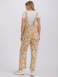 WOMEN'S SLEEVELESS FRONT POCKETS FLORAL PRINT OVERALL