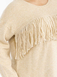 PLUS SIZE LONG SLEEVE FRINGE DETAILED PULLOVER SWEATER