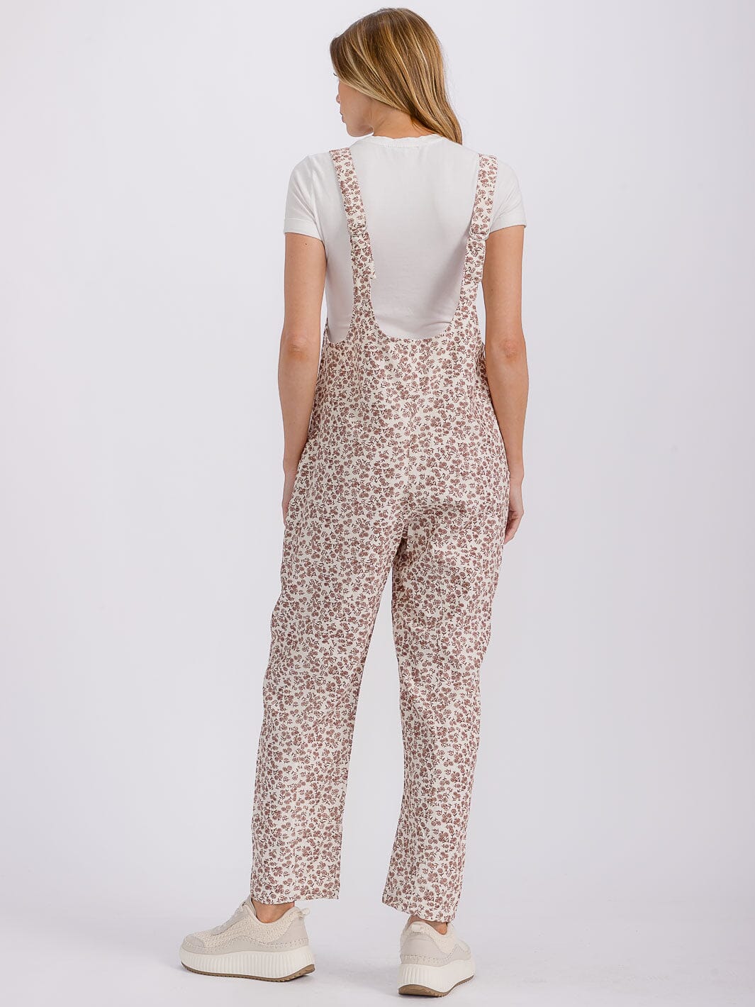 WOMEN'S SLEEVELESS FRONT POCKETS WIDE LEG FLORAL PRINT OVERALL