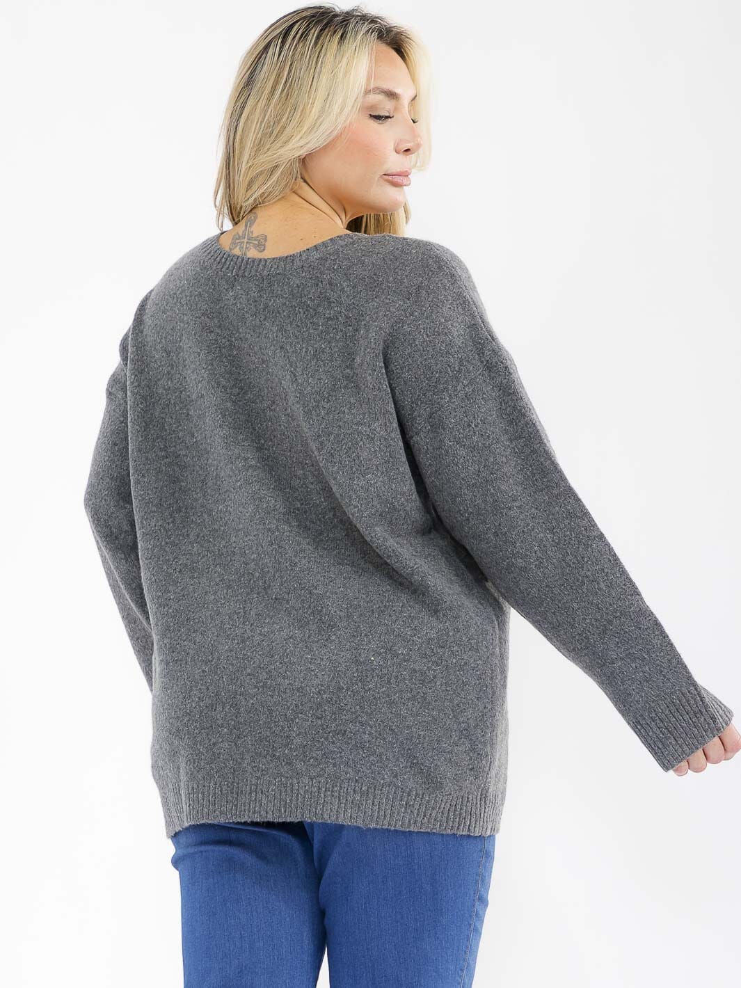 PLUS SIZE LONG SLEEVE FRINGE DETAILED PULLOVER SWEATER