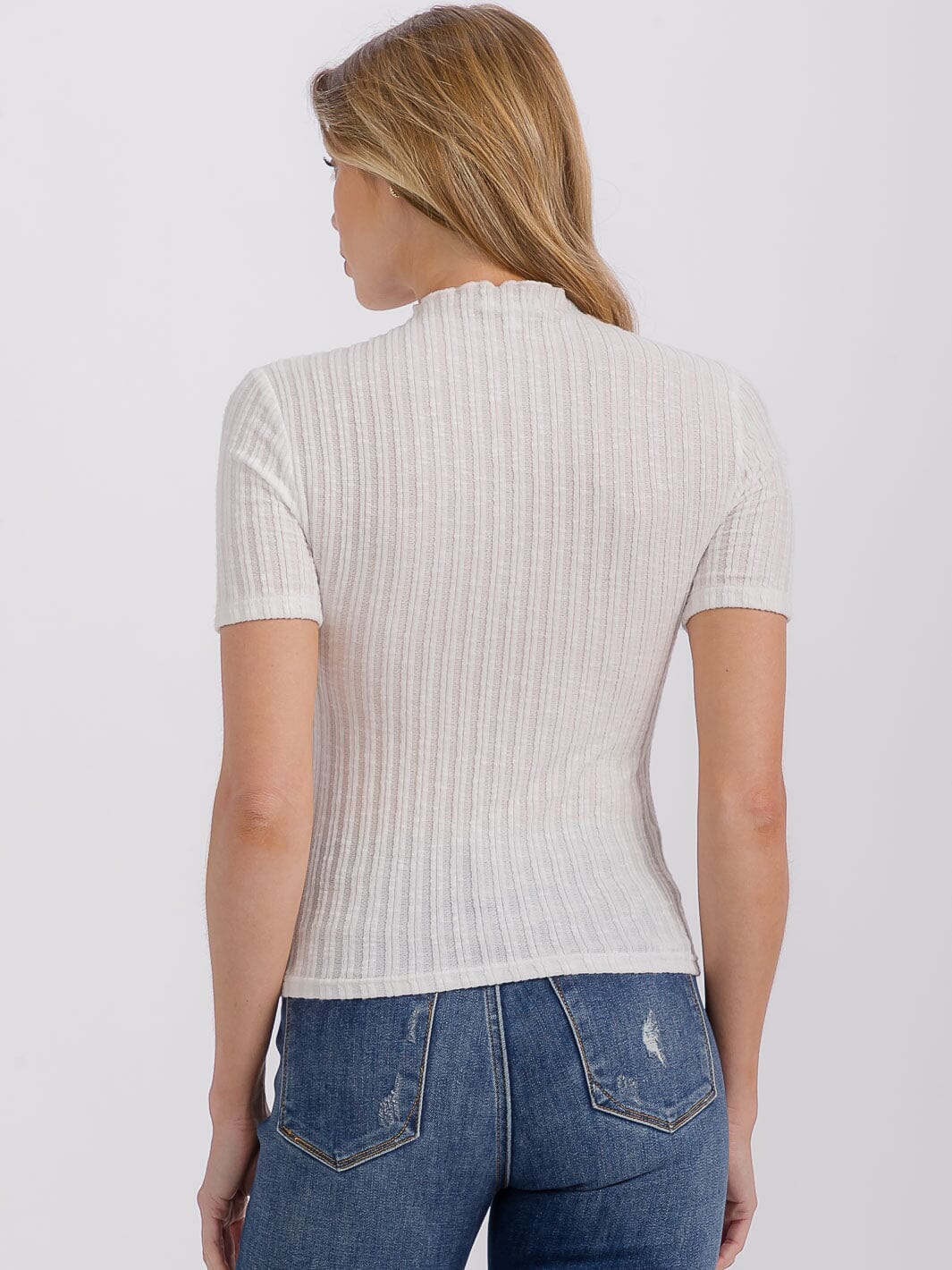 WOMEN'S SHORT SLEEVE MOCK NECK BOW DETAILED TOP