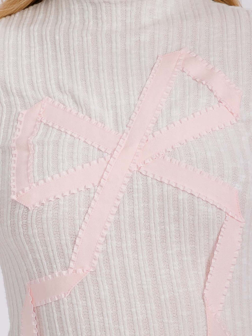 WOMEN'S SHORT SLEEVE MOCK NECK BOW DETAILED TOP