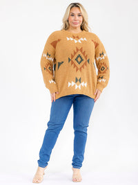 PLUS SIZE LONG SLEEVE PRINT PULLOVER SWEATER