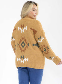PLUS SIZE LONG SLEEVE PRINT PULLOVER SWEATER