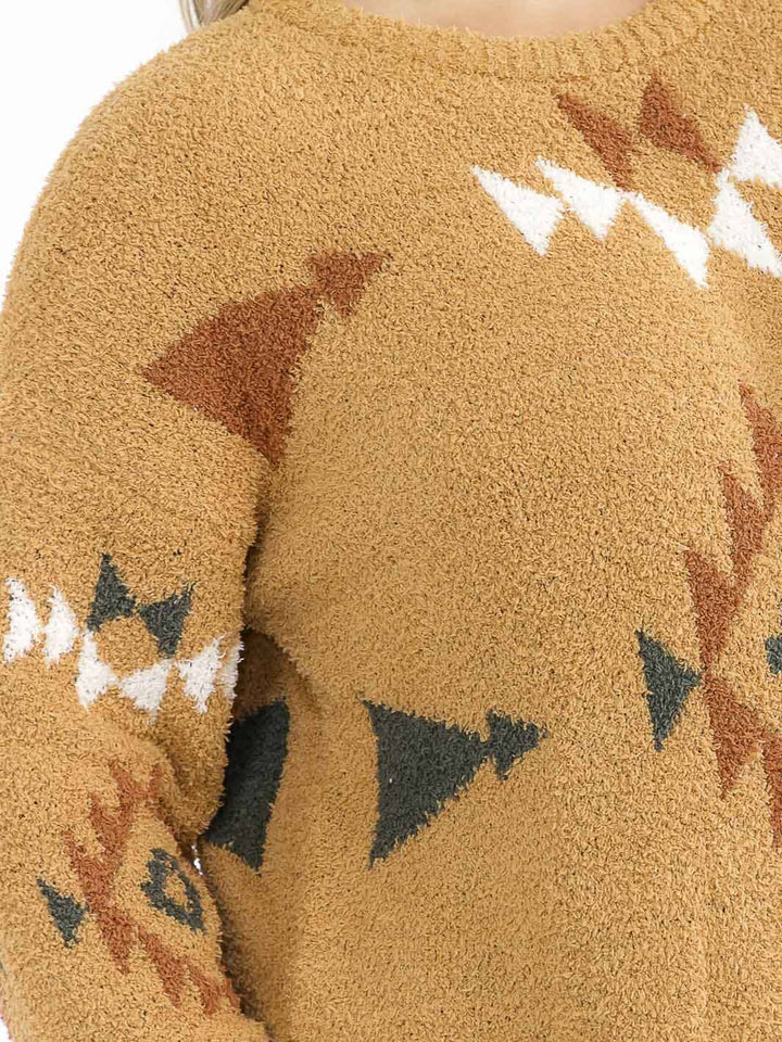PLUS SIZE LONG SLEEVE PRINT PULLOVER SWEATER