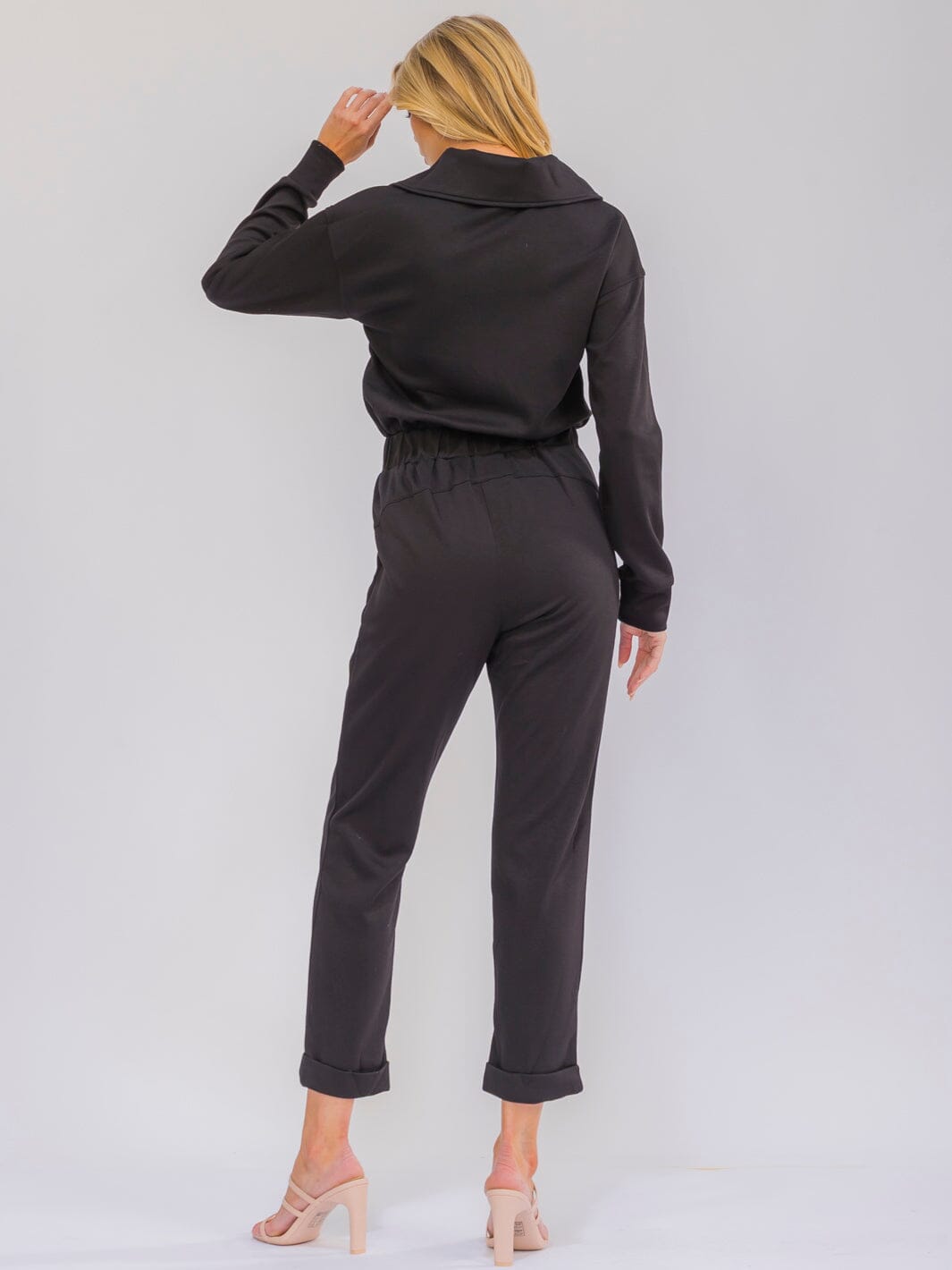 WOMEN'S LONG SLEEVE ZIPPER CLOSUE POCKETS SKINNY LEG JUMPSUIT