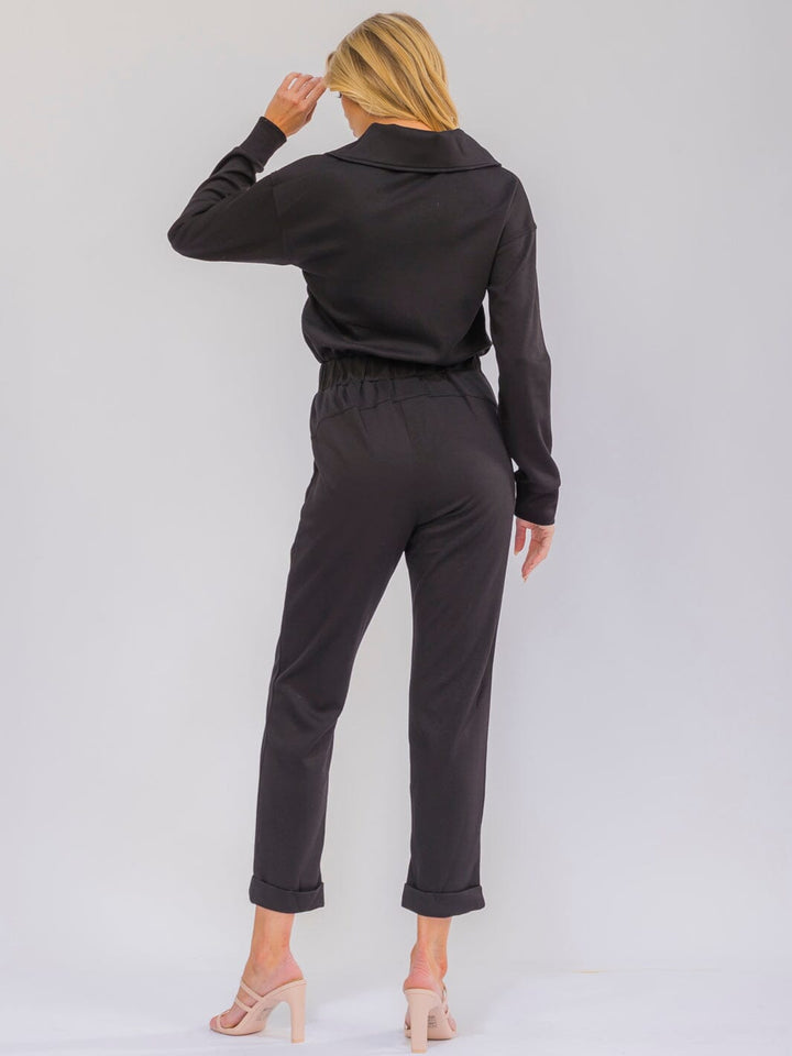WOMEN'S LONG SLEEVE ZIPPER CLOSUE POCKETS SKINNY LEG JUMPSUIT