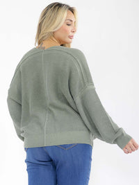 PLUS SIZE LONG SLEEVE V-NECK PULLOVER KNIT SWEATER