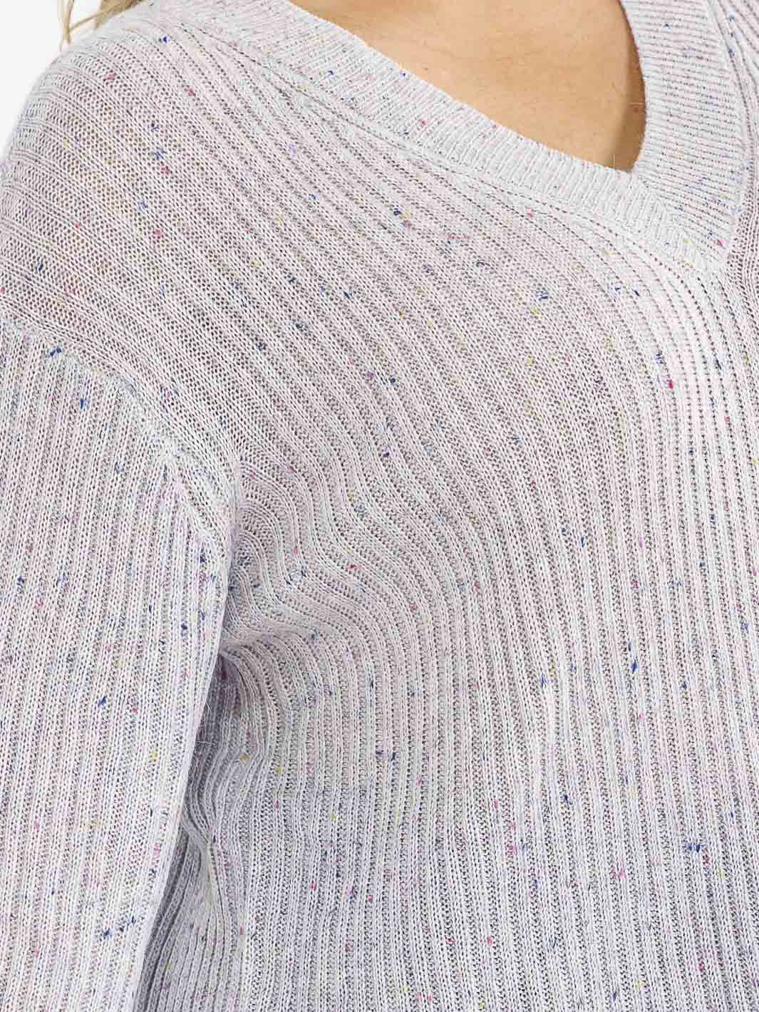 PLUS SIZE LONG SLEEVE V-NECK PULLOVER KNIT SWEATER