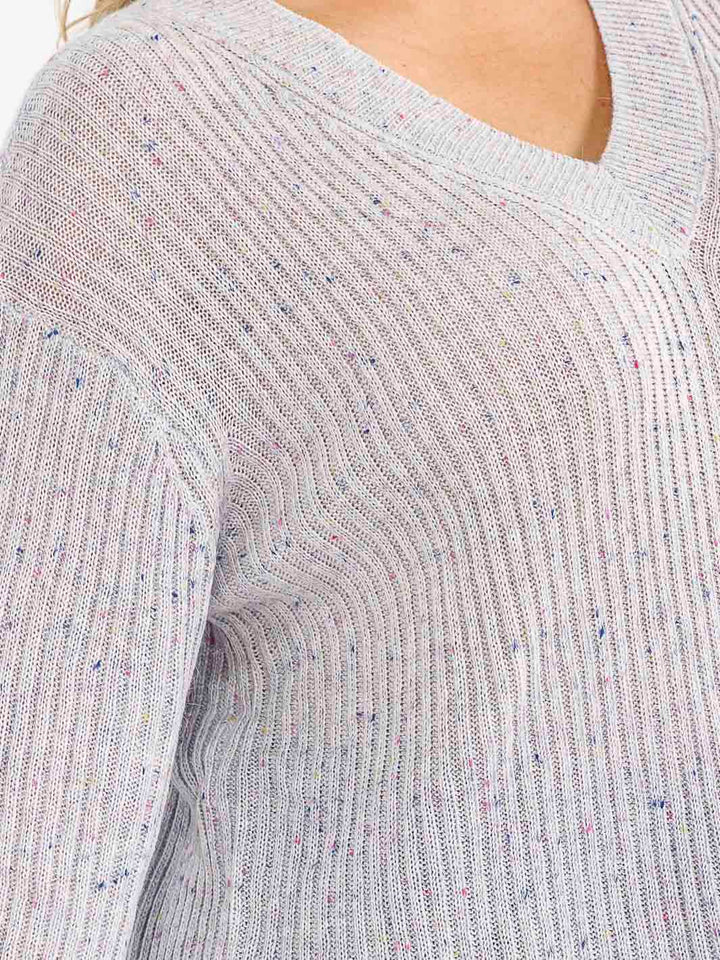 PLUS SIZE LONG SLEEVE V-NECK PULLOVER KNIT SWEATER