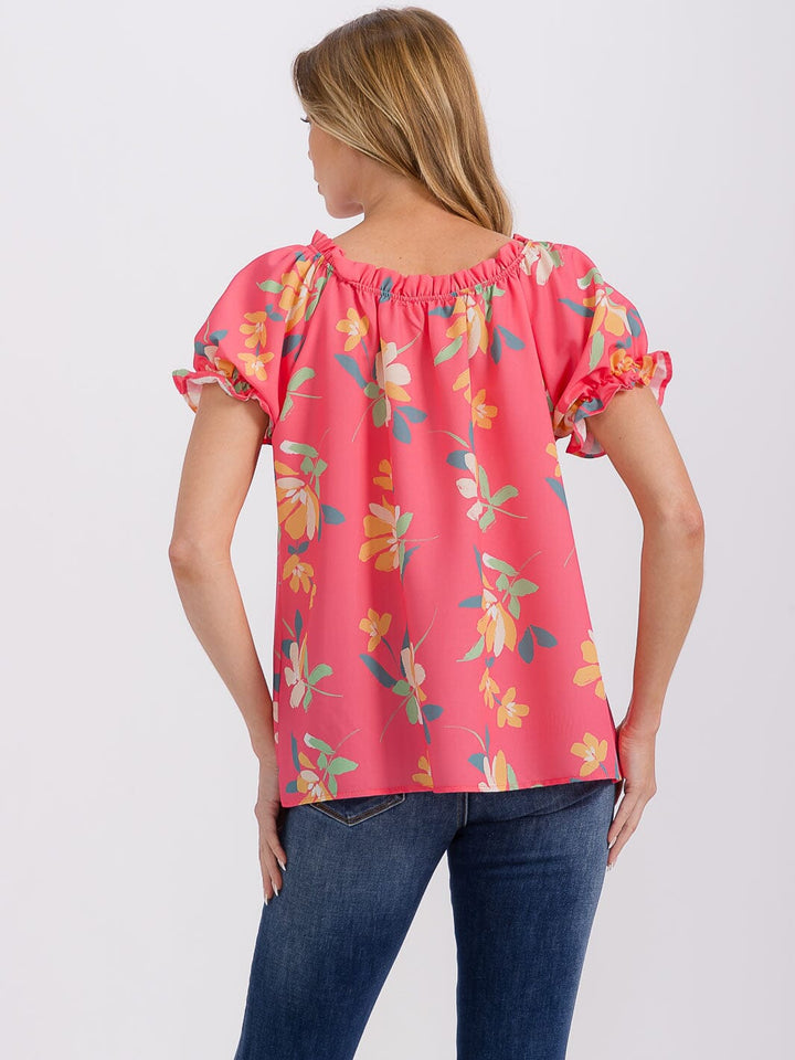 WOMEN'S SHORT PUFF SLEEVE FLORAL BLOUSE