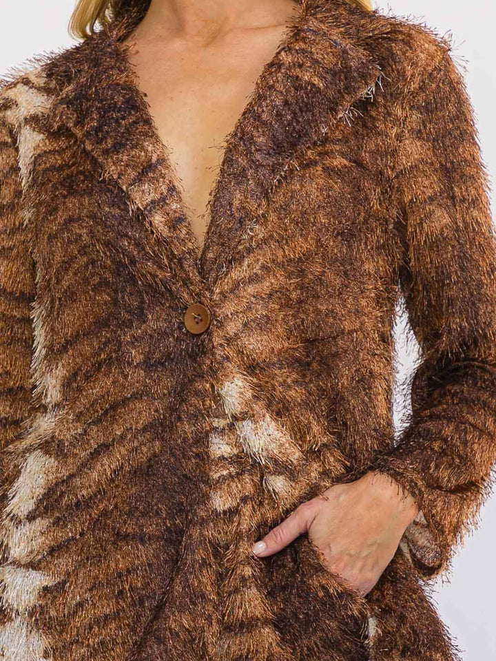 WOMEN'S LONG SLEEVE BUTTON CLOSURE TOP & ELASTIC WAIST STRAIGHT LEG PANTS ANIMAL PRINT 2PC. SET