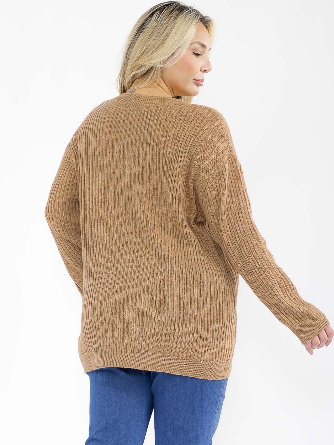 PLUS SIZE LONG SLEEVE V-NECK PULLOVER KNIT SWEATER