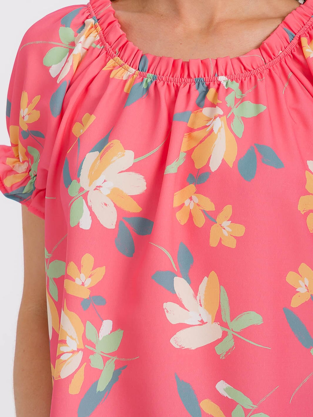 WOMEN'S SHORT PUFF SLEEVE FLORAL BLOUSE