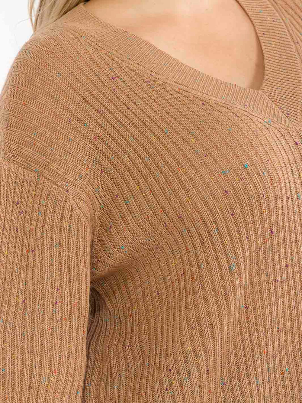 PLUS SIZE LONG SLEEVE V-NECK PULLOVER KNIT SWEATER