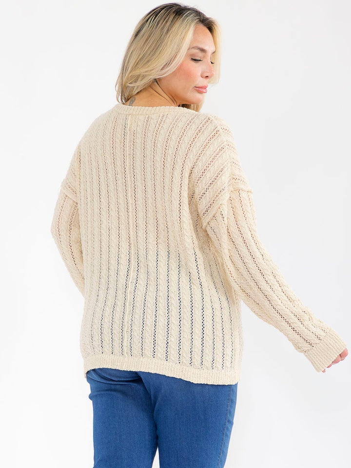 PLUS SIZE LONG SLEEVE BUTTON UP KNIT TOP