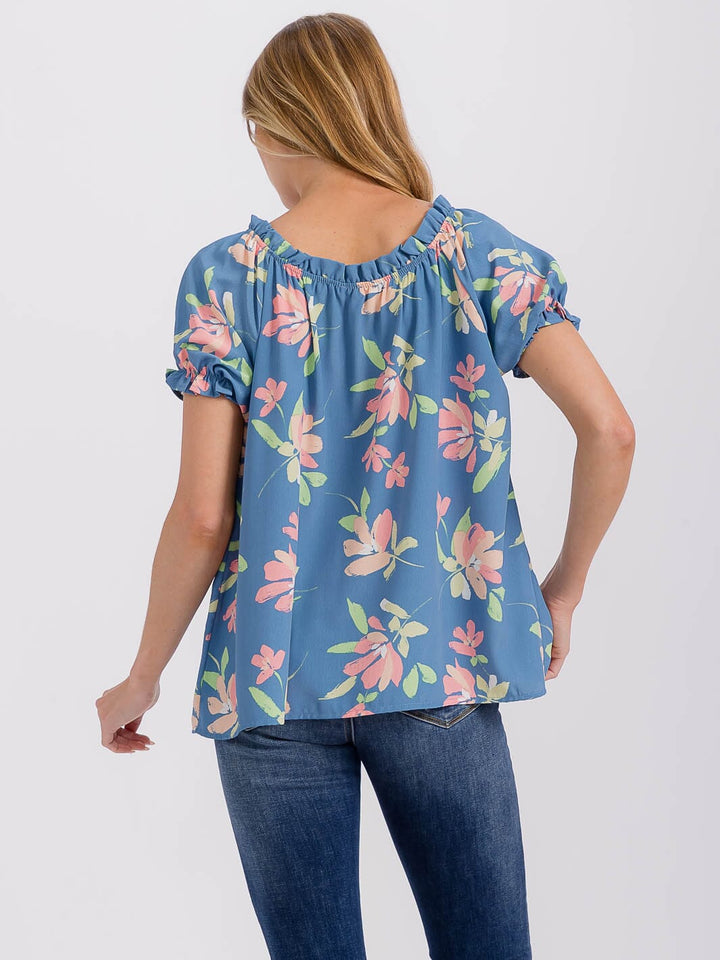 WOMEN'S SHORT PUFF SLEEVE FLORAL BLOUSE