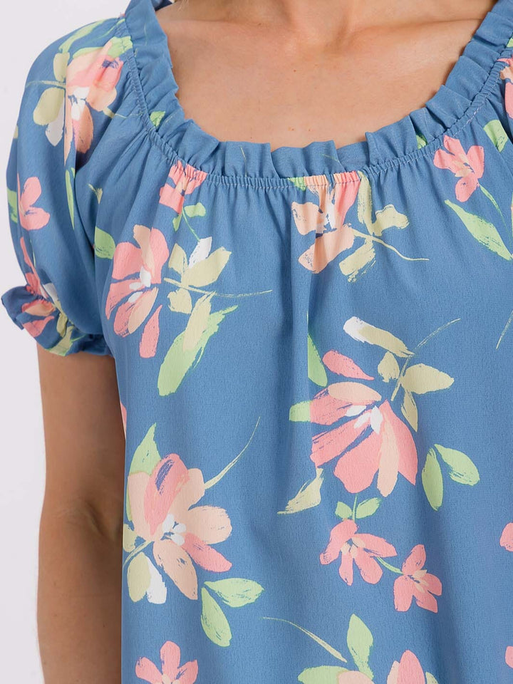 WOMEN'S SHORT PUFF SLEEVE FLORAL BLOUSE