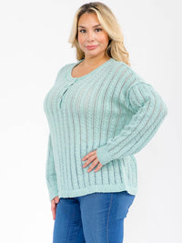 PLUS SIZE LONG SLEEVE BUTTON UP KNIT TOP