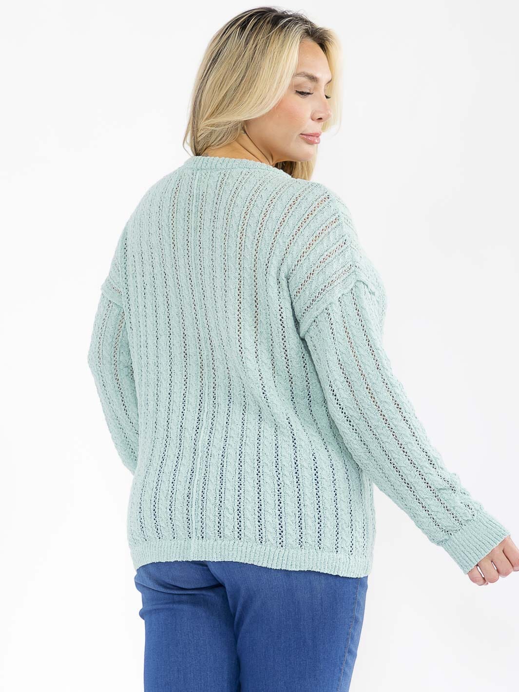 PLUS SIZE LONG SLEEVE BUTTON UP KNIT TOP