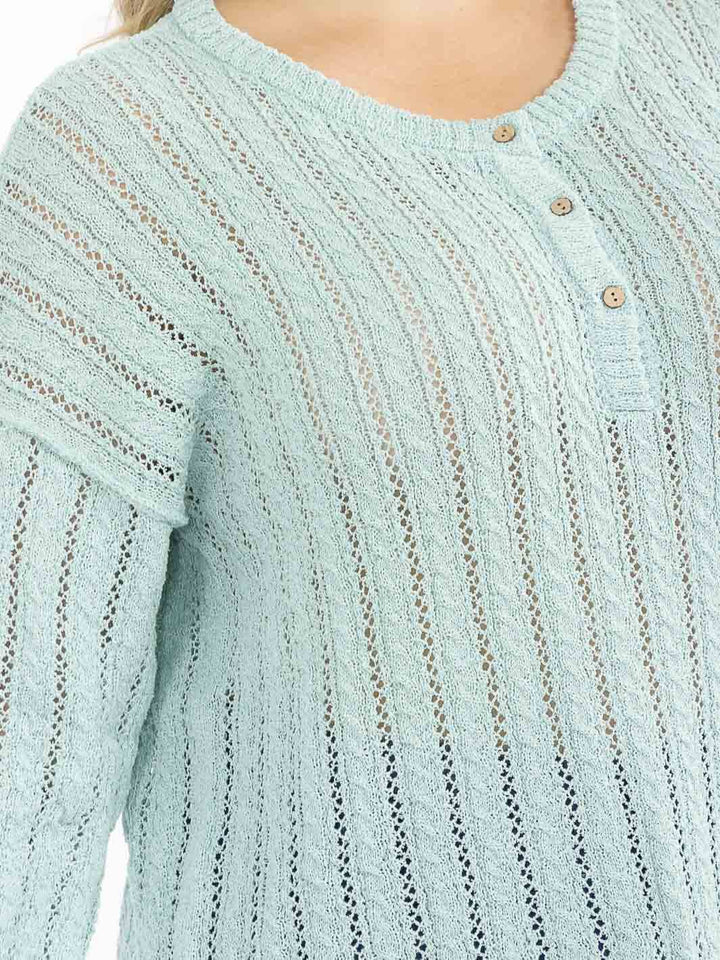 PLUS SIZE LONG SLEEVE BUTTON UP KNIT TOP