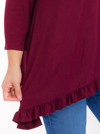 PLUS SIZE 3/4 SLEEVES RUFFLE BOTTOM HEM TUNIC HIGH-LOW TOP