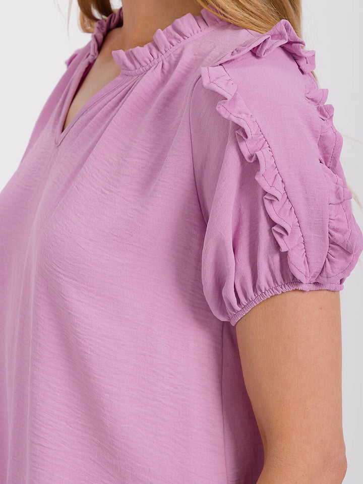 WOMEN'S SHORT RUFFLE SLEEVE V-NECK BLOUSE