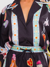 WOMEN'S SHORT SLEEVE BLOUSE & ELASTIC WAIST WIDE LEG PANTS MULTI PRINT 2PC. SET