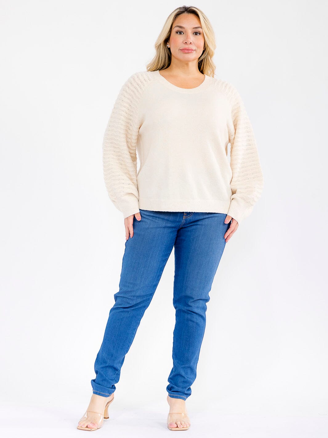 PLUS SIZE LONG DETAILED SLEEVE KNIT PULLOVER SWEATER