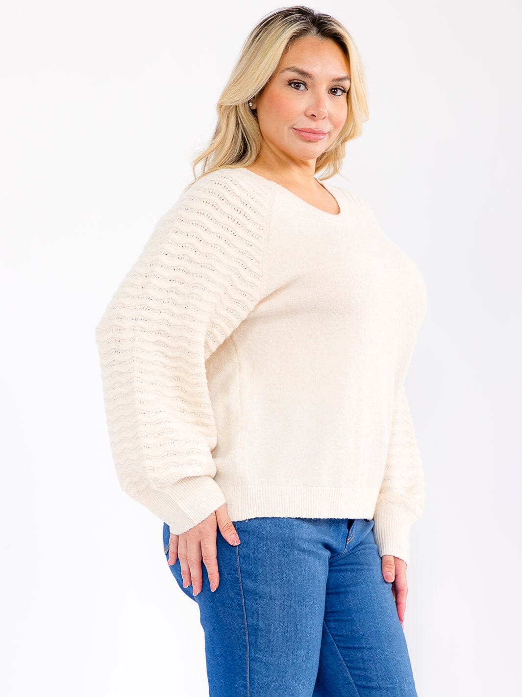 PLUS SIZE LONG DETAILED SLEEVE KNIT PULLOVER SWEATER