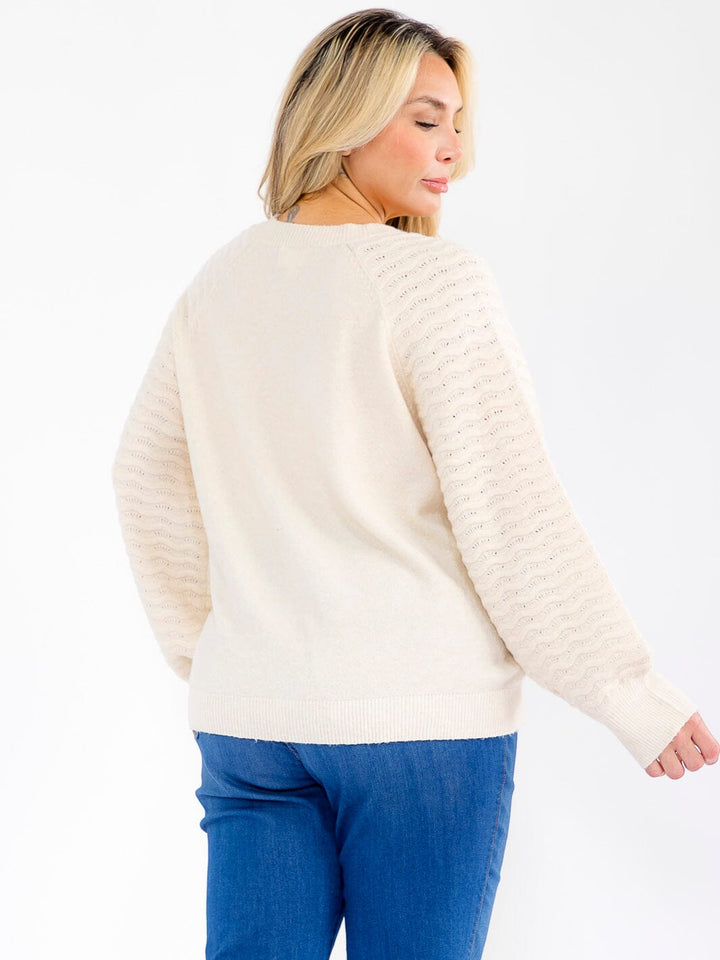 PLUS SIZE LONG DETAILED SLEEVE KNIT PULLOVER SWEATER