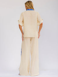 WOMEN'S SHORT SLEEVE BLOUSE & ELASTIC WAIST WIDE LEG PANTS PRINTED 2PC. SET