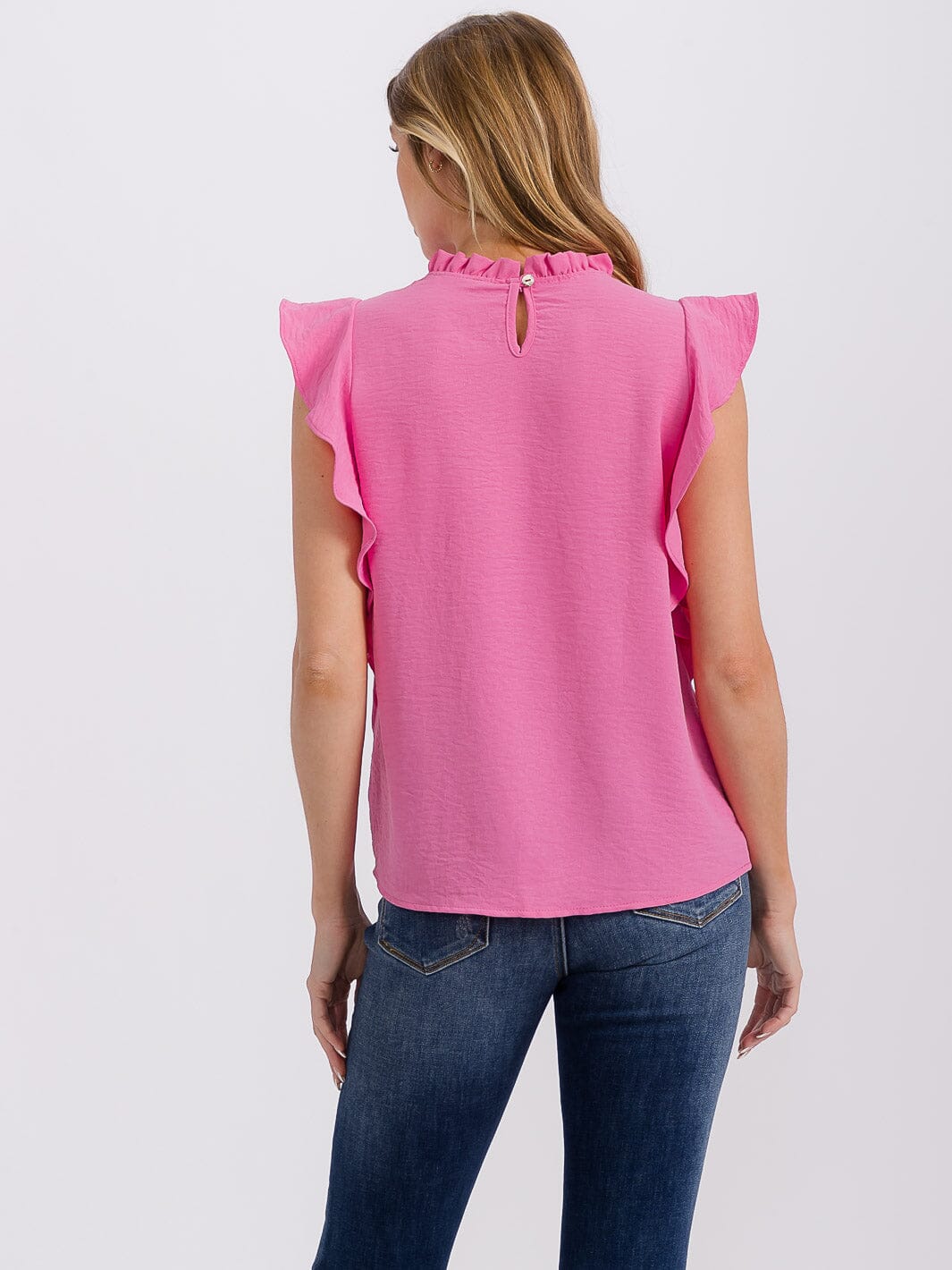 WOMEN'S RUFFLE SLEEVE MOCK NECK BLOUSE