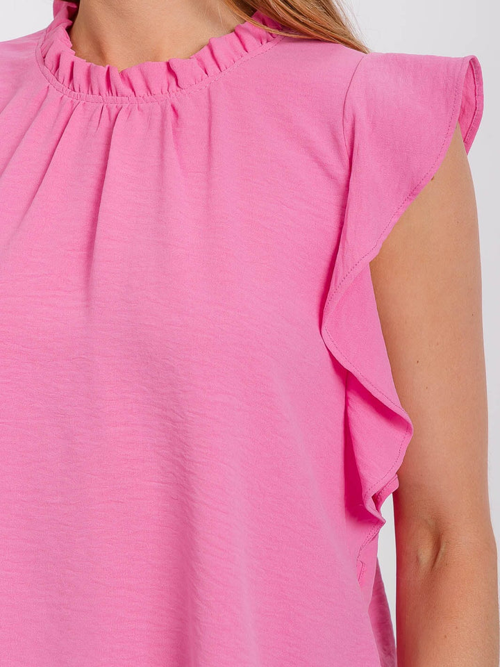 WOMEN'S RUFFLE SLEEVE MOCK NECK BLOUSE